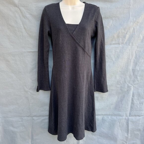 Horny Toad Dark Gray Long Sleeve Stretchy Dress Sz Small Tomboy Aline Faux Wrap - Picture 1 of 5